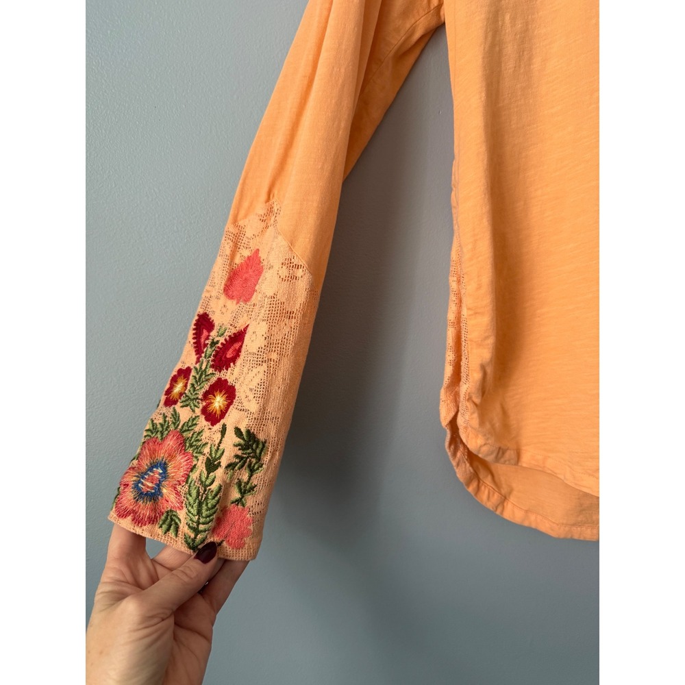 Women's Sundance Light Orange Embroidery Lace Insert Long Sleeve Top Size XLarge - Picture 4 of 12